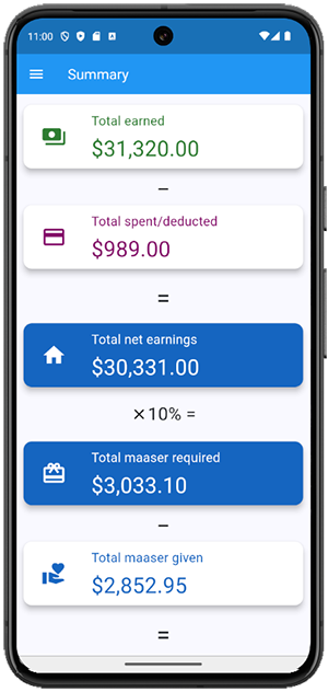 EZ-Maaser Summary Screen